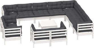 vidaXL Muebles De Jard&iacute;n 13 Pzas Y Cojines Blanco Madera Maciza Pino Vidaxl