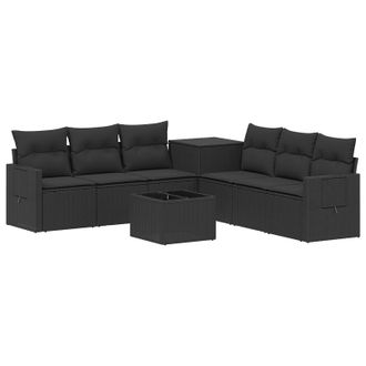 vidaXL Juego De Sof&aacute; 8 Uds. Negro Rat&aacute;n Sint&eacute;tico Y Acero Vidaxl