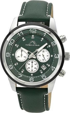 Porsamo Bleu Arthur Chronograph Leather of Silicone Strap Watch, 44mm in Green at Nordstrom Rack