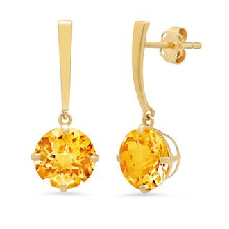 MAX + STONE 14k Yellow or White Gold 8mm Solitaire Gemstone Round Drop Dangle Earrings