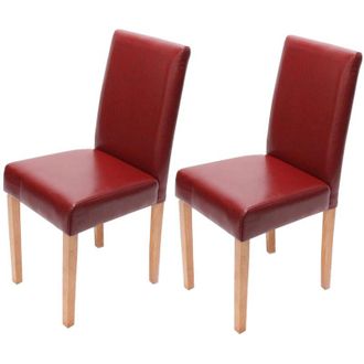 Hhg Set 2x sedie Littau pelle soggiorno cucina sala da pranzo 43x56x90cm rosso piedi chiari