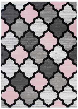 Tapiso Alfombra para niño rosa gris blanco negro treillis 180x250cm