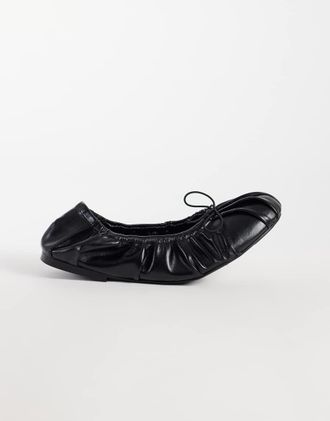 JW PEI Solenne ballerine arricciate con coulisse nere-Nero