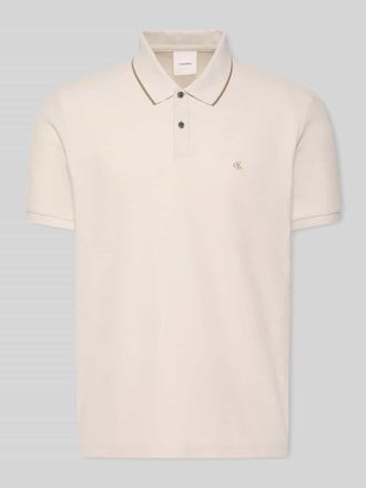 Calvin Klein Poloshirt mit Logo Stitching aus reiner Baumwolle in Offwhite, Gr&ouml;&szlig;e XXL
