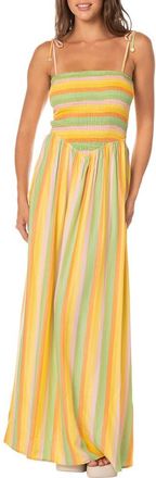 Maaji Rhythmic Lines Felicia Cutout Smocked Bodice Maxi Sundress in Open Yellow at Nordstrom, Size Medium
