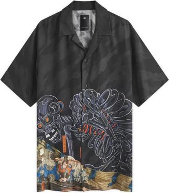 maharishi Cyber Skeleton Camp Kraag Shirt - Heren - Korte mouwen Overhemden - Zwart - XL - Overhemden
