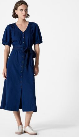 French Connection Womens Dark Blue Cotton Puff Sleeve Button-Down Maxi Dress - Size 12 UK