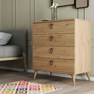Dmora C&oacute;moda Paula, 4 Cajones, Apertura Deslizante, Cierre Deslizante, 80x45x91h Cm Roble Marr&oacute;n