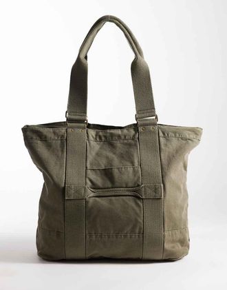 Weekday maxi borsa tote in canvas slavato color kaki-Verde