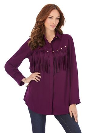 Roaman's Fringe Big Shirt in Dark Berry at Nordstrom, Size 34