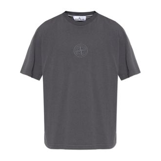 Stone Island T-Shirts, male, Gray, Size: 2XL Logo T-Shirt
