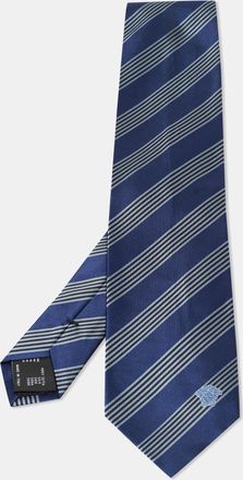 Versace Blue Diagonal Striped Silk Tie