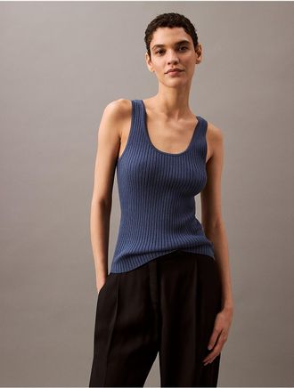 Calvin Klein Jeans Calvin Klein Womens Smooth Cotton Rib Sweater Tank Top - Navy - XS