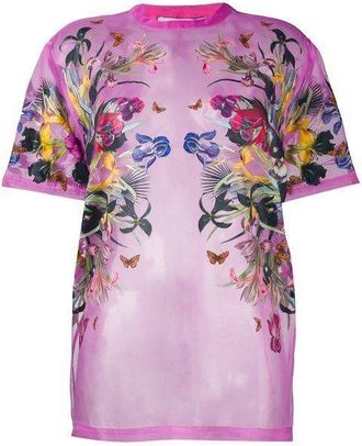 Givenchy Givrenchy Pink Silk Sheer Chiffon Floral Print T-Shirt Size XS