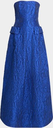Talbot Runhof Strapless Poiret Rose Jacquard Pocket Gown