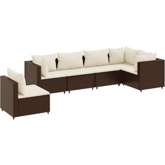 vidaXL Set Muebles De Jard&iacute;n 6 Piezas Y Cojines Rat&aacute;n Sint&eacute;tico Marr&oacute;n Vidaxl