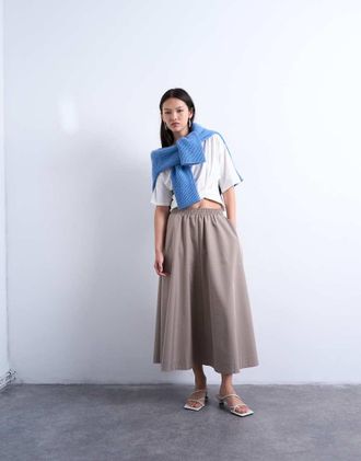 Topshop Gonna midi a ruota beige-Marrone