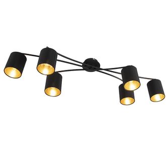 QAZQA Moderno Plaf&oacute;n Moderno Negro 6 Luces - Lofty Acero /textil Cil&iacute;ndra /redonda Adecuado Para Led Max. 6 X 40 Watt - Qazqa