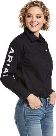 Ariat Womens Team Kirby Stretch Western Shirt Long Sleeve in Black Cotton, Size X-Large, by Ariat