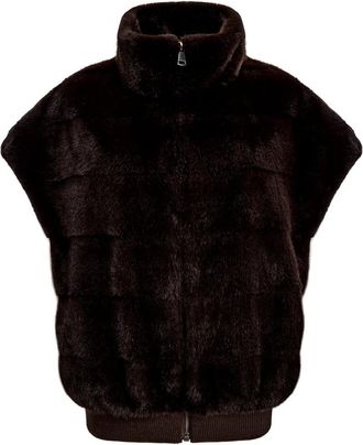 Cesare Gaspari Faux Fur Ritshhirt - Dames - Bodywarmers - Bruin - XL - Polyester - Jassen