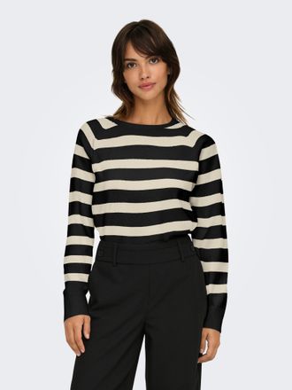 Only Rundhalspullover ONLY ONLAMA LIFE LS RAGLAN O-NECK CC KNT, Damen, Gr. XL, schwarz stripes:babys breath, aos, Strick, Obermaterial: 80% Polyester, 20% 
