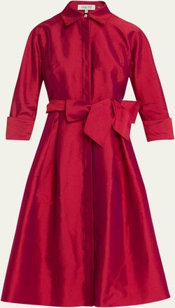 Teri Jon 3/4-Sleeve Belted Midi Shirtdress