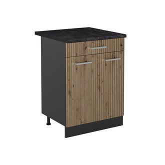 Vicco Mueble Bajo De Cocina R-line, Roble Artesanal/antracita, 60 Cm Con Caj&oacute;n Encimera Antracita, Vicco