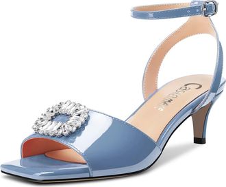 Castamere Women Mid Kitten Heel Open Toe Ankle Strap Sandals Rhinestone Crystal Wedding Dress 5 CM Heels Blue B 8 UK