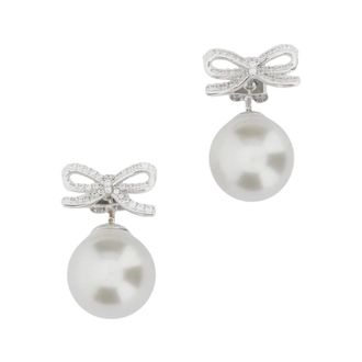 Self Portrait Crystal Bow Pearl Back Earrings - female - Self Portrait - Earrings - Gray - ONE SIZE - Accessories