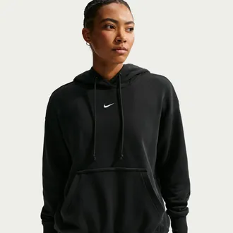 Nike Womens Phoenix Fleece Oversized Pullover Basketball Hoodie in Black | HV8101-010