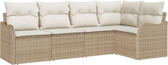 vidaXL Garden Sofa Set with Cushion 5 pcs Beige Poly rattan Vidaxl