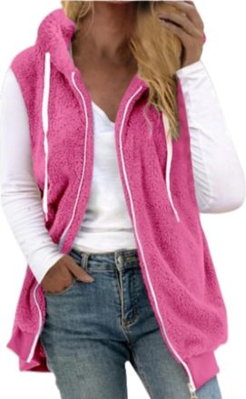 Generic Womens Fuzzy Fleece Hoodies Vest Sleeveless Cardigan, Zip Up Fall Fashion Hooded Sleeveless Jacket Warm Outerwear (Pink,3XL)