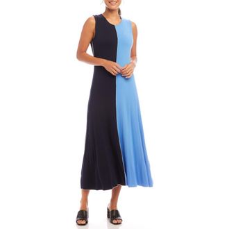 Karen Kane Colorblock Sleeveless Maxi Dress in Navyw/Blue at Nordstrom, Size Medium