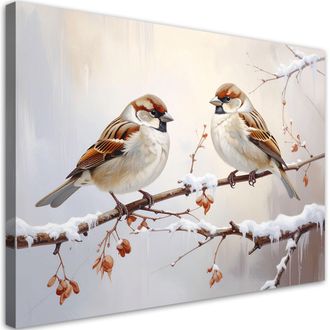 Feeby Cuadro Sobre Lienzo, P&aacute;jaros En Una Rama En Invierno, 120x80
