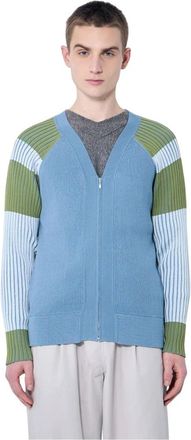 Kiko Kostadinov Rib Cardigan met Contrastpanelen - Heren - Vesten - Veelkleurig - XL - Katoen - Truien & Vesten