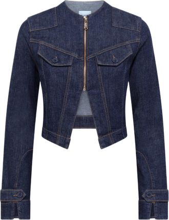 Blugirl Cropped Denim Jacket With Korean Collar And Tailored Details