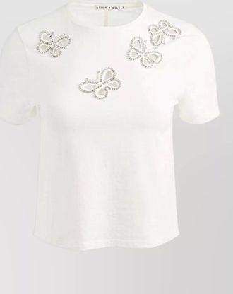 Alice & Olivia cotton crystal embellished cutout cropped t-shirt