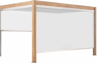 Oviala P&eacute;rgola bioclim&aacute;tica adosada de 3x4m y 2 persianas de madera blancas
