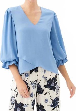 Karen Kane Layered Sleeve Asymmetric Top - Petite In Chambray