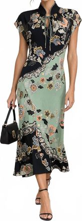 Roberto Cavalli Pre-Loved Chinoyserie Silk Dress In Black/green Multi
