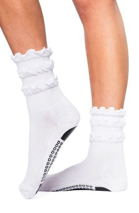 Arebesk Triple Ruffle Gripper Crew Socks in White at Nordstrom, Size Medium