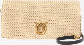 Pinko Womens Shoulder Bag Raffia Natural And Leather