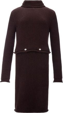 Bottega Veneta Grof Gebreide Katoenen Jurk met Ribbels - Dames - Kleedjes - Bruin - S - Katoen - Kleedjes