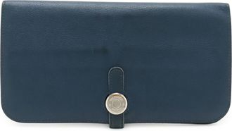 Herm&egrave;s Blue Leather Long Wallet (Bi-Fold) (Pre-Owned)