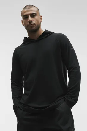 Alo Vapor Long Sleeve Hoodie in Black, Size: Medium
