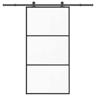 Berkfield Home Sliding Door with Hardware Set 102x205 cm ESG Glass&Aluminium in Black