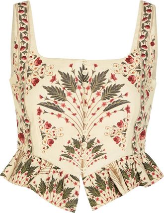 Agua Bendita Eslab&oacute;n Printed Linen Crop top - Multicoloured - L (UK12)