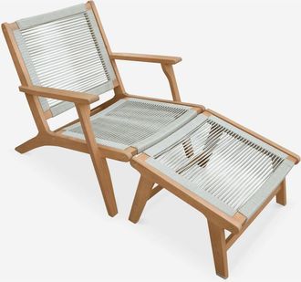 Sweeek Silla De Jard&iacute;n De Madera Y Cuerda Con Reposapi&eacute;s