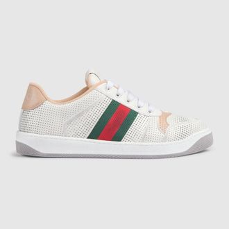 Gucci Womens Screener Sneakers, White, Leather