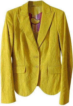 Etro Yellow Jacquard Relief Pattern Blazer Size S
